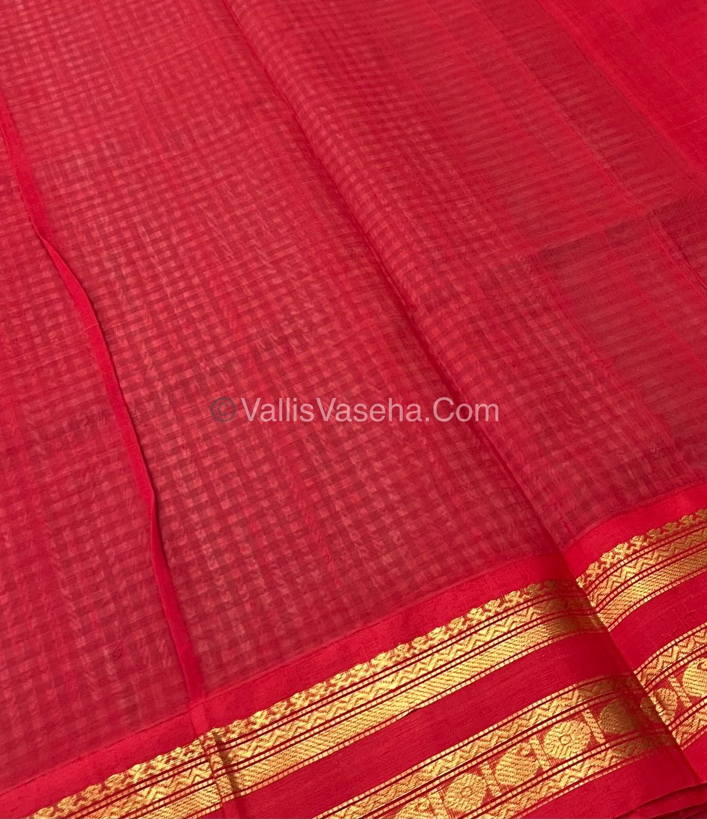 Pure Korvai Silk Cotton - Podi Kattam - Retta Petta Border - Ramar Blue & White with Red - VVKSC003