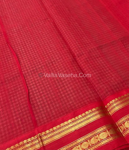 Pure Korvai Silk Cotton - Podi Kattam - Retta Petta Border - Ramar Blue & White with Red - VVKSC003