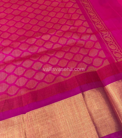 Pure Korvai Silk Cotton Saree -  Yellow With Blue Shade Temple border - VVKSC001