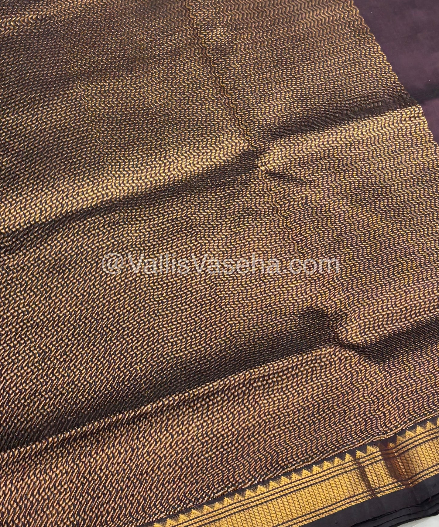 Pure Silk Cotton Saree -  Mayil & Elephant Design - Dark Brown - VVMES001