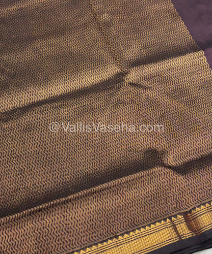 Pure Silk Cotton Saree -  Mayil & Elephant Design - Dark Brown - VVMES001