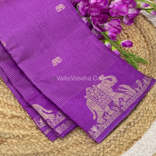Semi Tussar Silk - Vairavoosi & Elephant Design - Light Lavendar Purple shade-VVSTS019