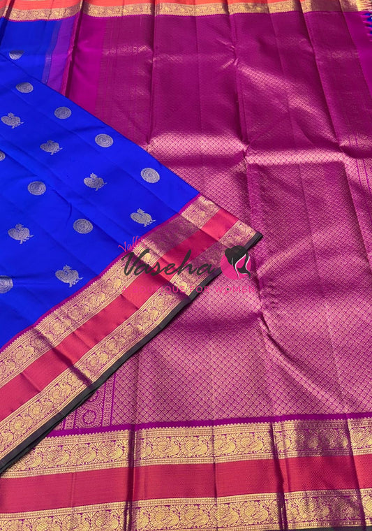 Pure Vintage Korvai Kanchipuram Silk Saree - Blue & Pink Combo - VVPS038