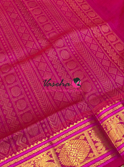 Pure Silk Cotton Saree - Purple  With Pink Shade - Lakshadeepam Design - VVPLD001