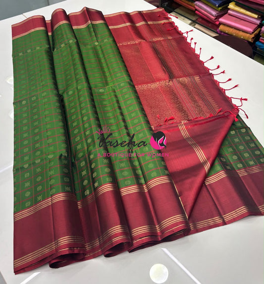 Pure Soft Silk Saree - Green & Maroon Shade - VVPSS116