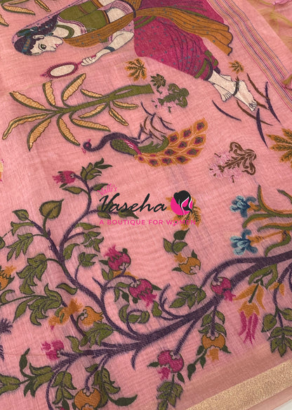 Muga Cotton Saree - Peach Shade - VVMCS002