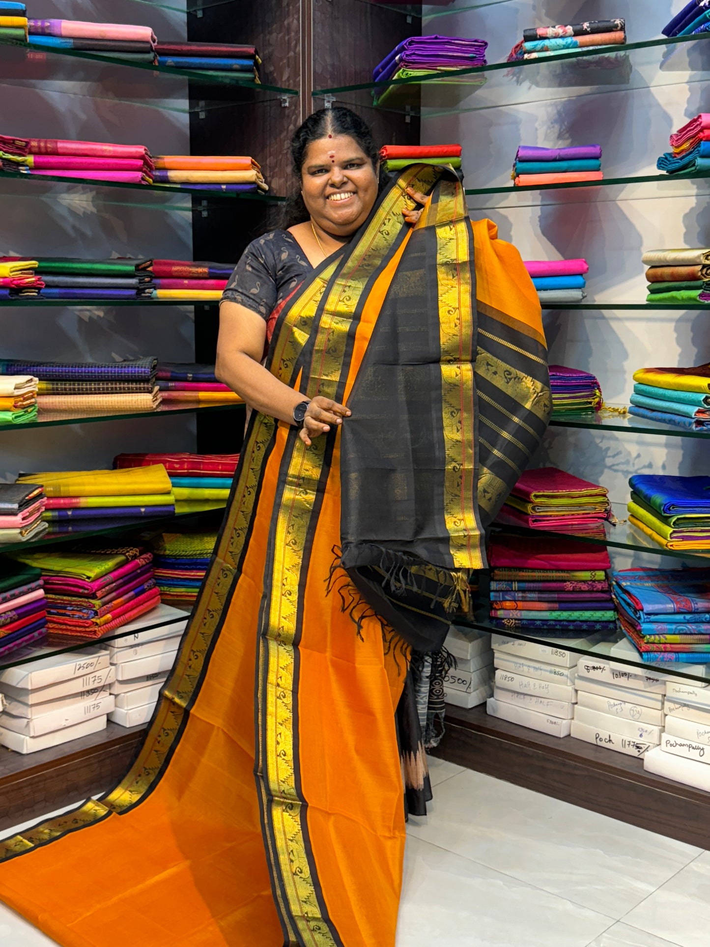 Pure Korvai Silk Cotton - Yellow with Black Combo - VVKSC007