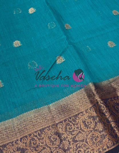 Bamboo Silk Saree- Blue with Navy Blue Shade - VVBSS015