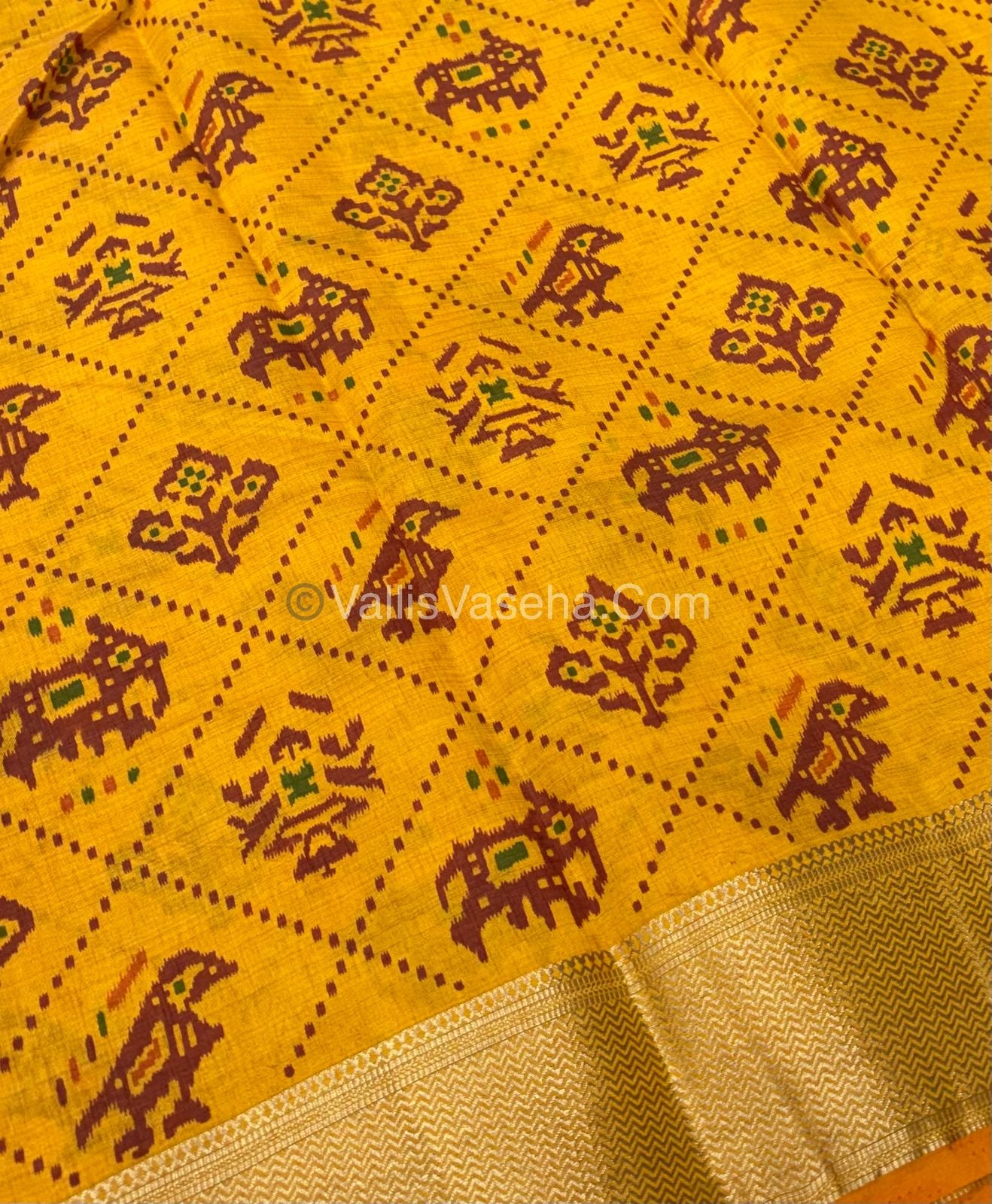 Semi Tussar Silk Saree - Ikkat / Pochampally Design - Yellow Shade - VVSTS034