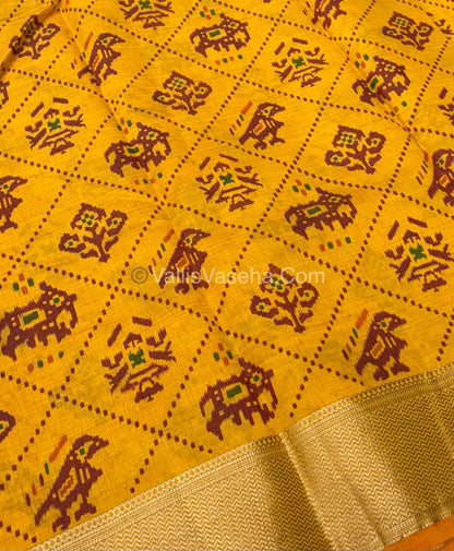 Semi Tussar Silk Saree - Ikkat / Pochampally Design - Yellow Shade - VVSTS034