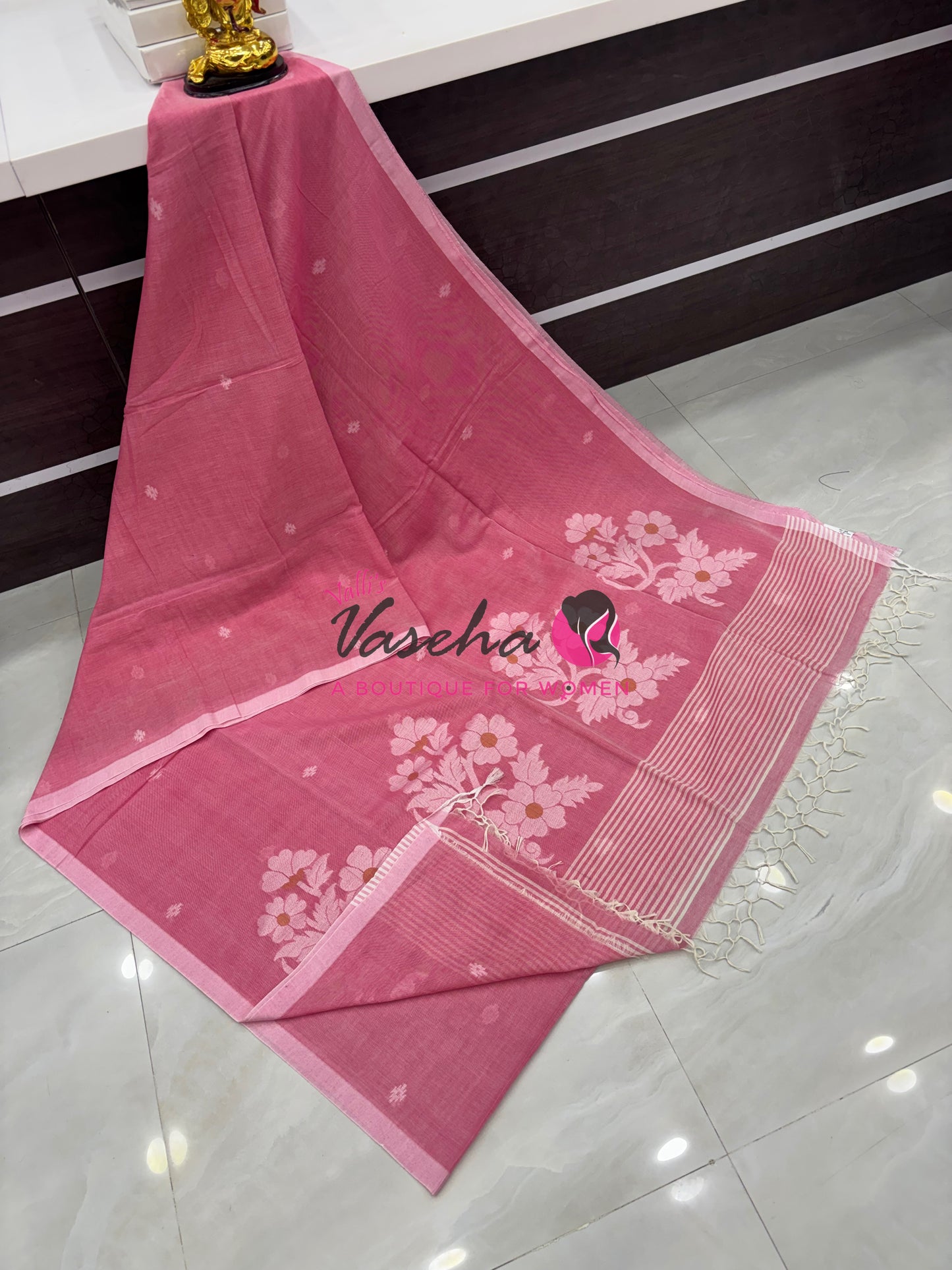 Bengal Kaddhi Cotton Saree | VVBKC002 | Pink Shade