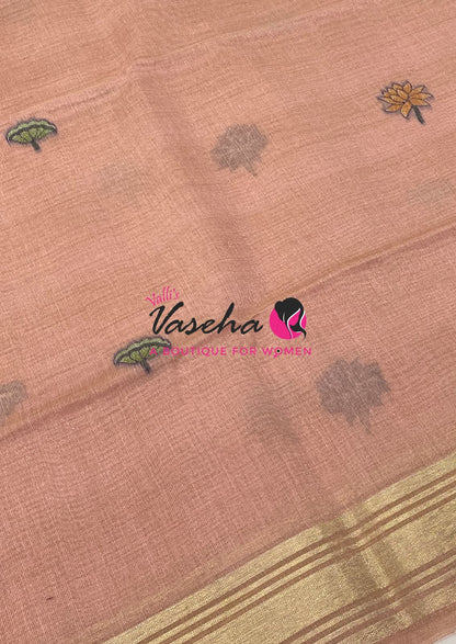 Muga Tissue Linen Saree - Pink Shade - VVMLT003