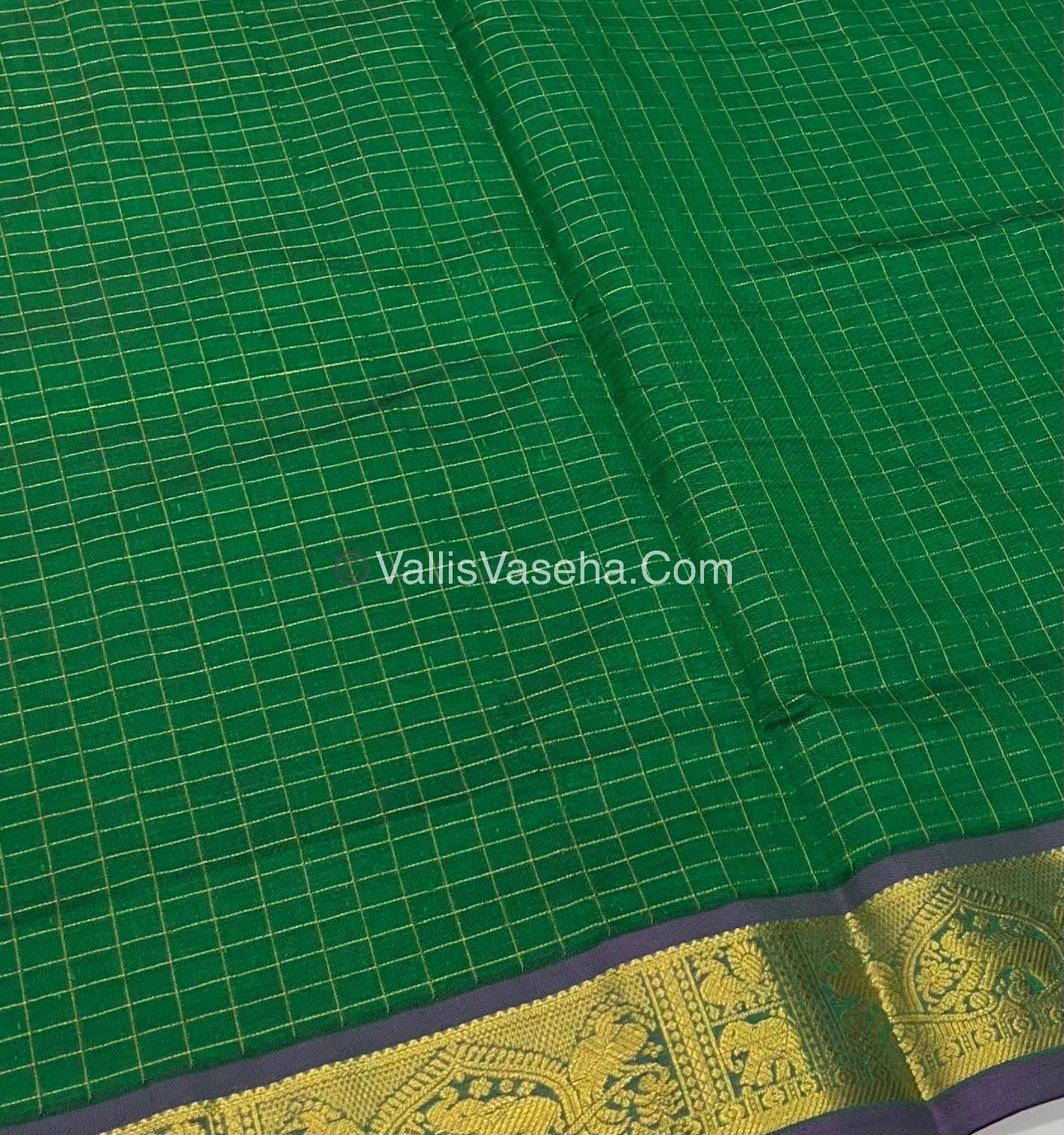 20% Offer |Semi Silk Cotton Saree |Green With Purple shade |VVSSC002