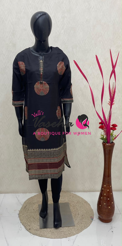 Ready Made - Semi Muslin Silk  - Straight Cut Kurti - VVRK009