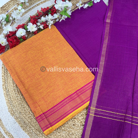 Unstitched Salwar Material - Mangalagiri Cotton - Yellow & Purplish Pink Shade - VVUSM014