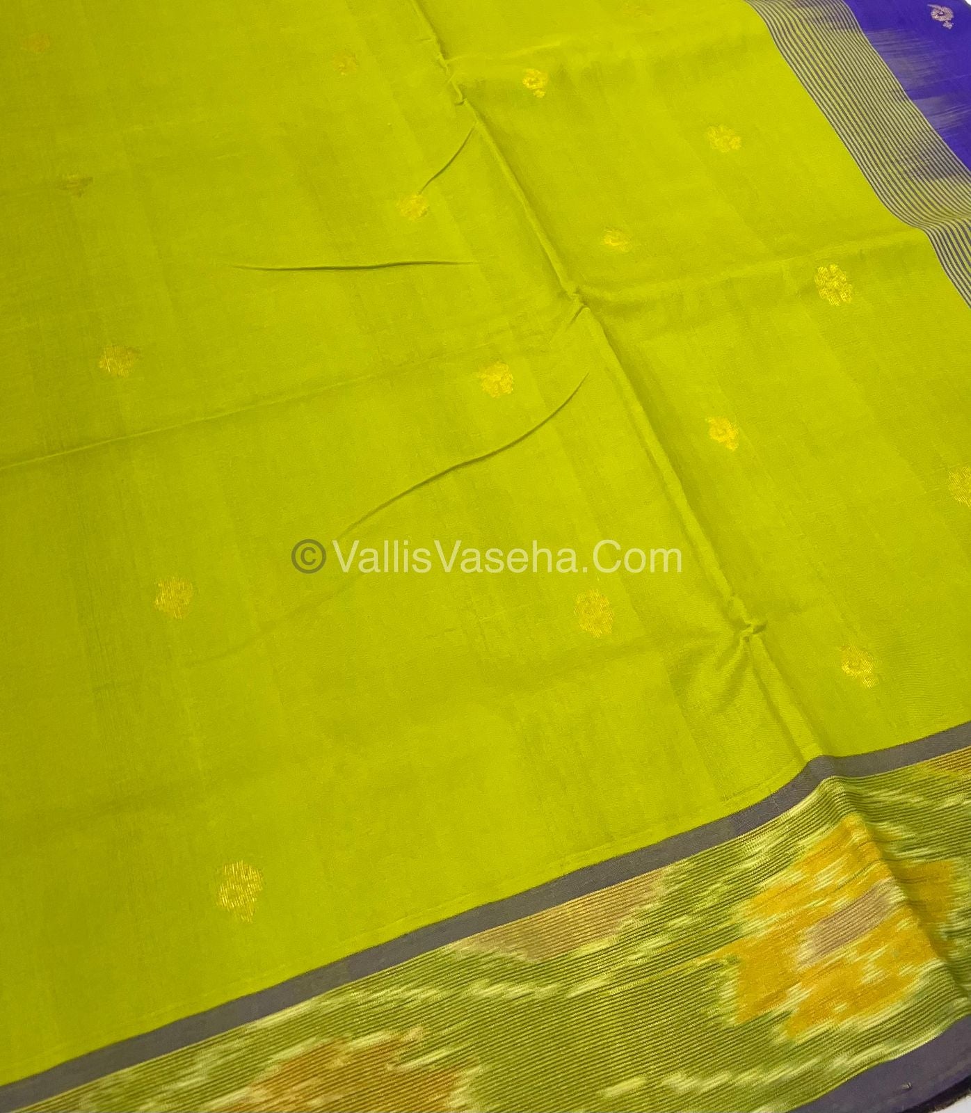 Semi Silk Cotton Saree - Mehndi Green & Blue Combo - VVSSC001