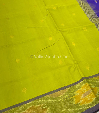 Semi Silk Cotton Saree - Mehndi Green & Blue Combo - VVSSC001