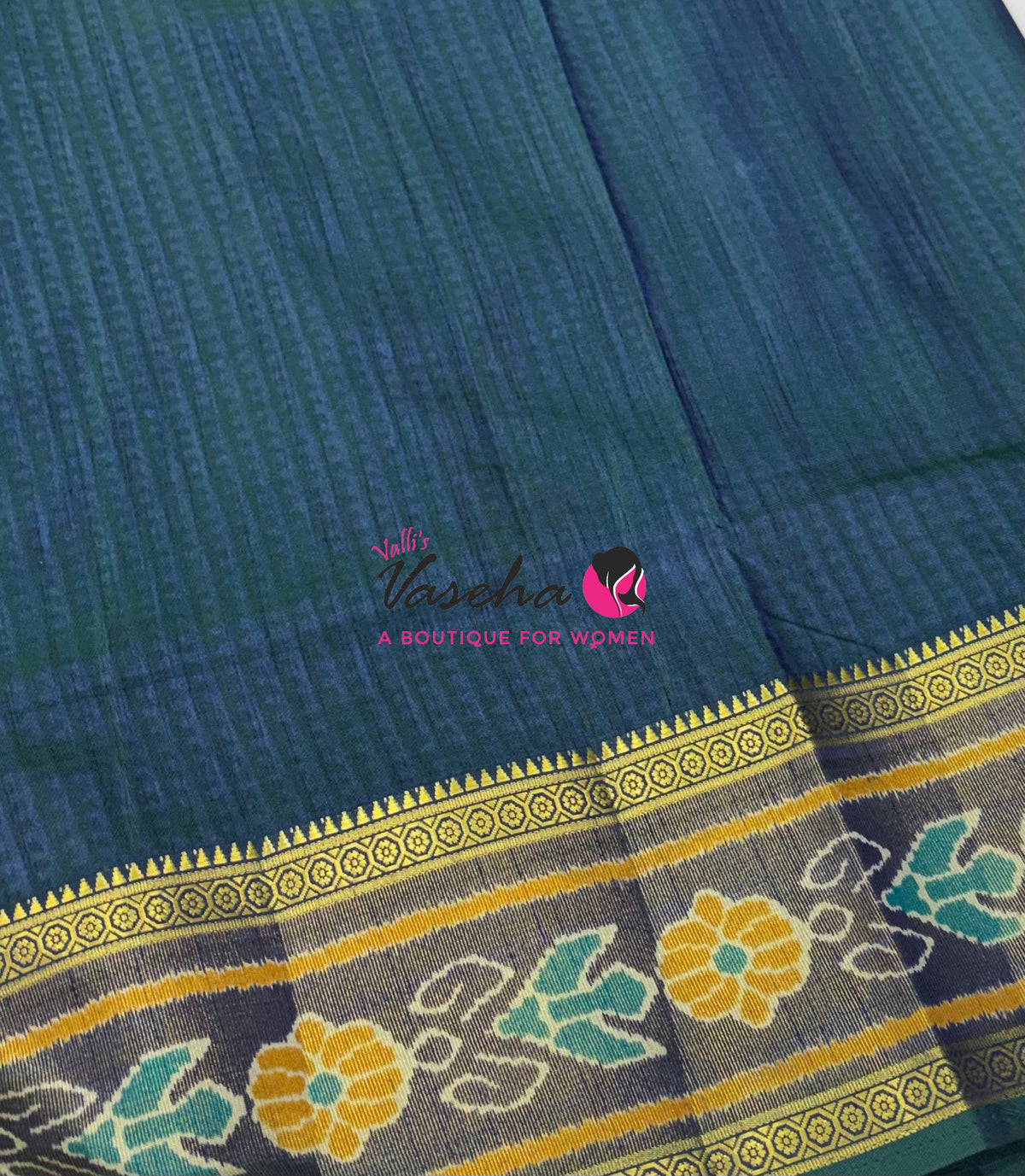 Semi Patola | Printed  Silk Saree - Light Blue With Peacock Blue Combo - VVSPS001
