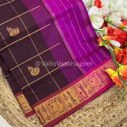 Semi Silk Cotton Saree - Brown with Purplish Pink shade - VVSSC002
