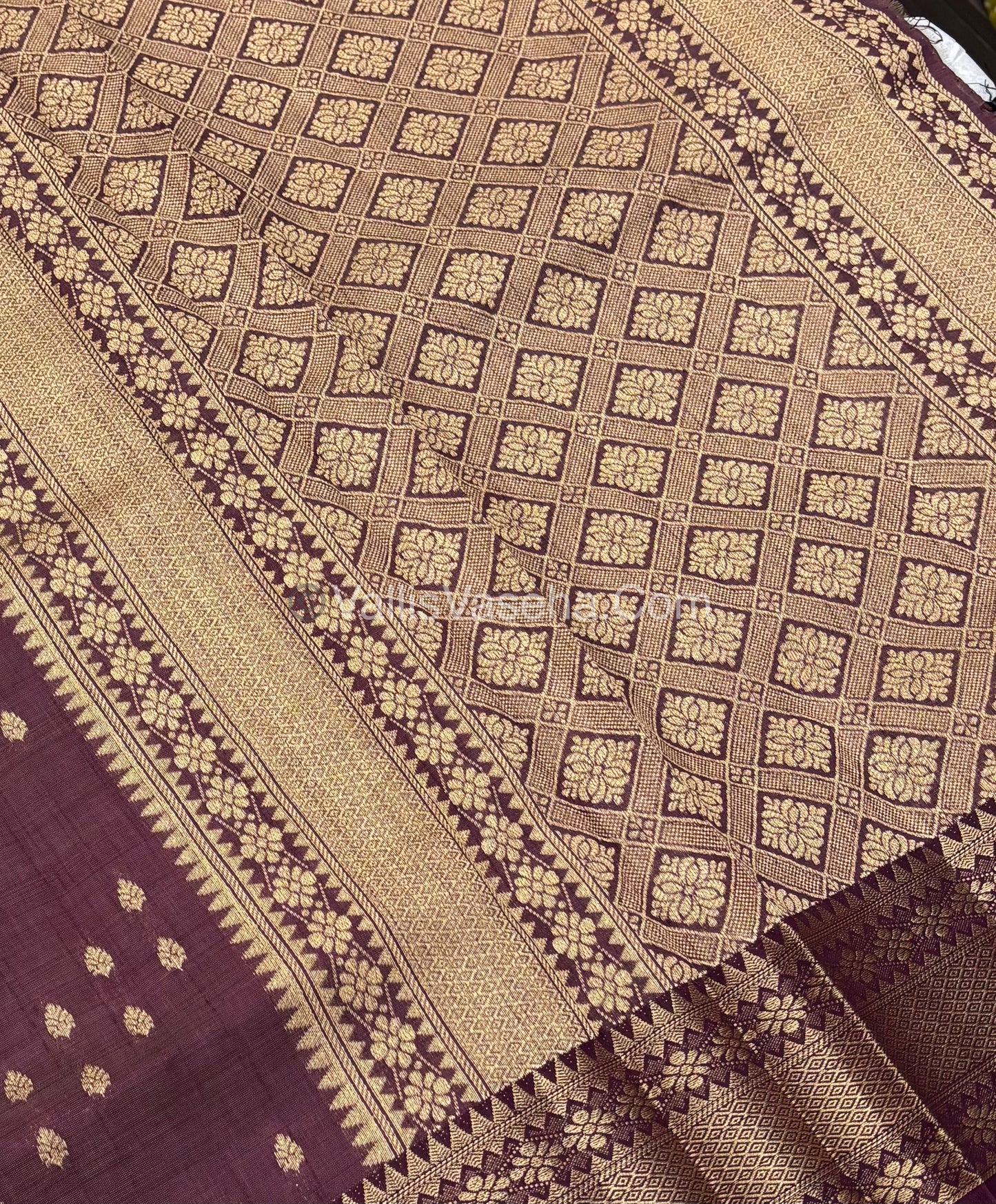 Semi Tussar Silk - Grand Pallu  - Wine Shade - VVSTS017