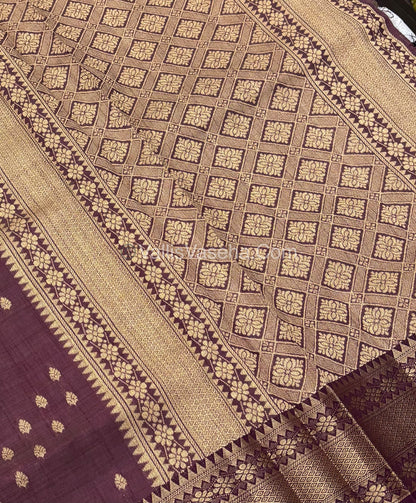 Semi Tussar Silk - Grand Pallu  - Wine Shade - VVSTS017