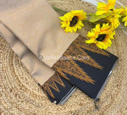 Kanchi Semi Silk  - Cream with Black - VVKSS003