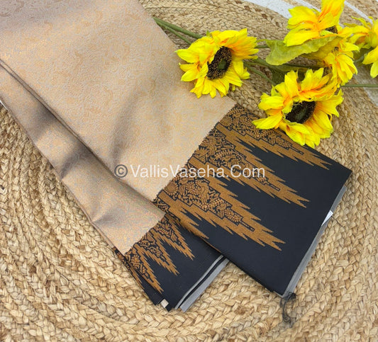 Kanchi Semi Silk  - Cream with Black - VVKSS003