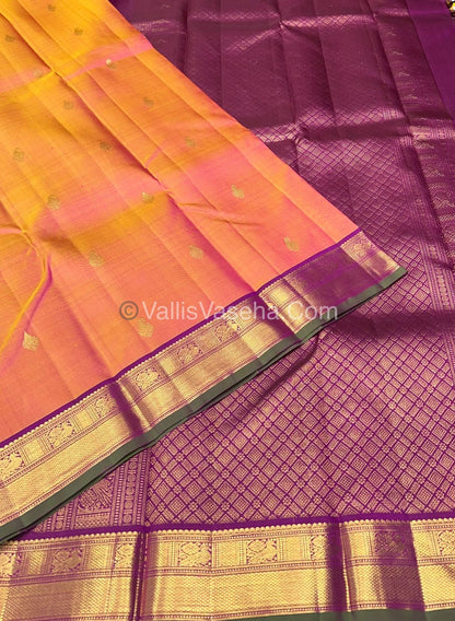 Pure Kanchipuram Silk Saree - Triple Tone Shade(Peachish Gold) Combo - VVPS011