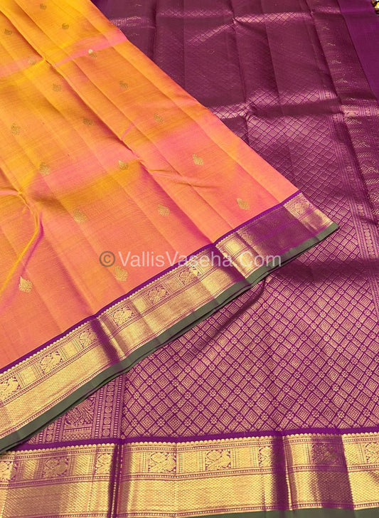 Pure Kanchipuram Silk Saree - Triple Tone Shade(Peachish Gold) Combo - VVPS011