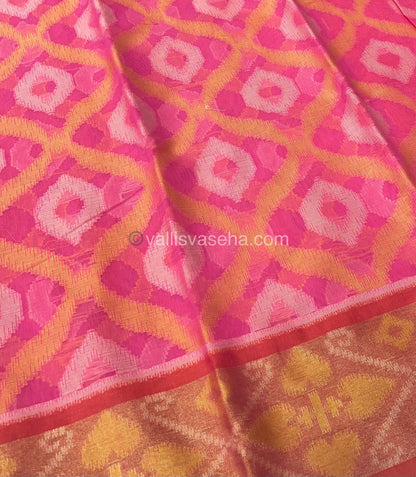 Banarasi Pochampally Weaving Semi Soft Cotton Saree - Pink with Orange - VVBPS001