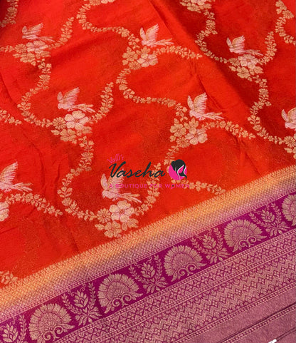 Banarasi Georgette Saree - Orange With Pink Combo - VVBGS002
