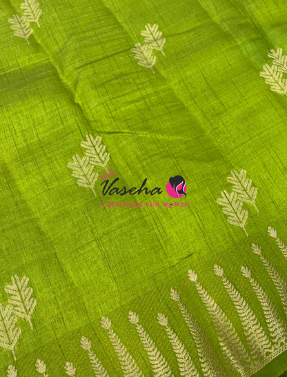 Semi Tussar Silk Saree | Lemon Green Shade |VVSTS050