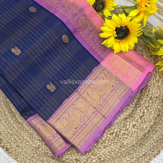 Pure Silk Cotton Saree - Vairavoosi checks - Mayil & Chakkaram - VVMCV002