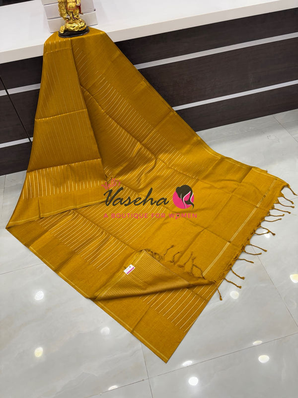 Semi Tussar Silk Saree | Yellow Shade |VVSTS049