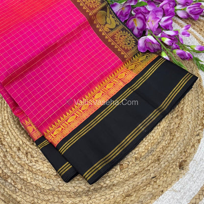Pure Korvai Silk Cotton - Retta Petta Border - Pink with Black Combo - VVKSC010