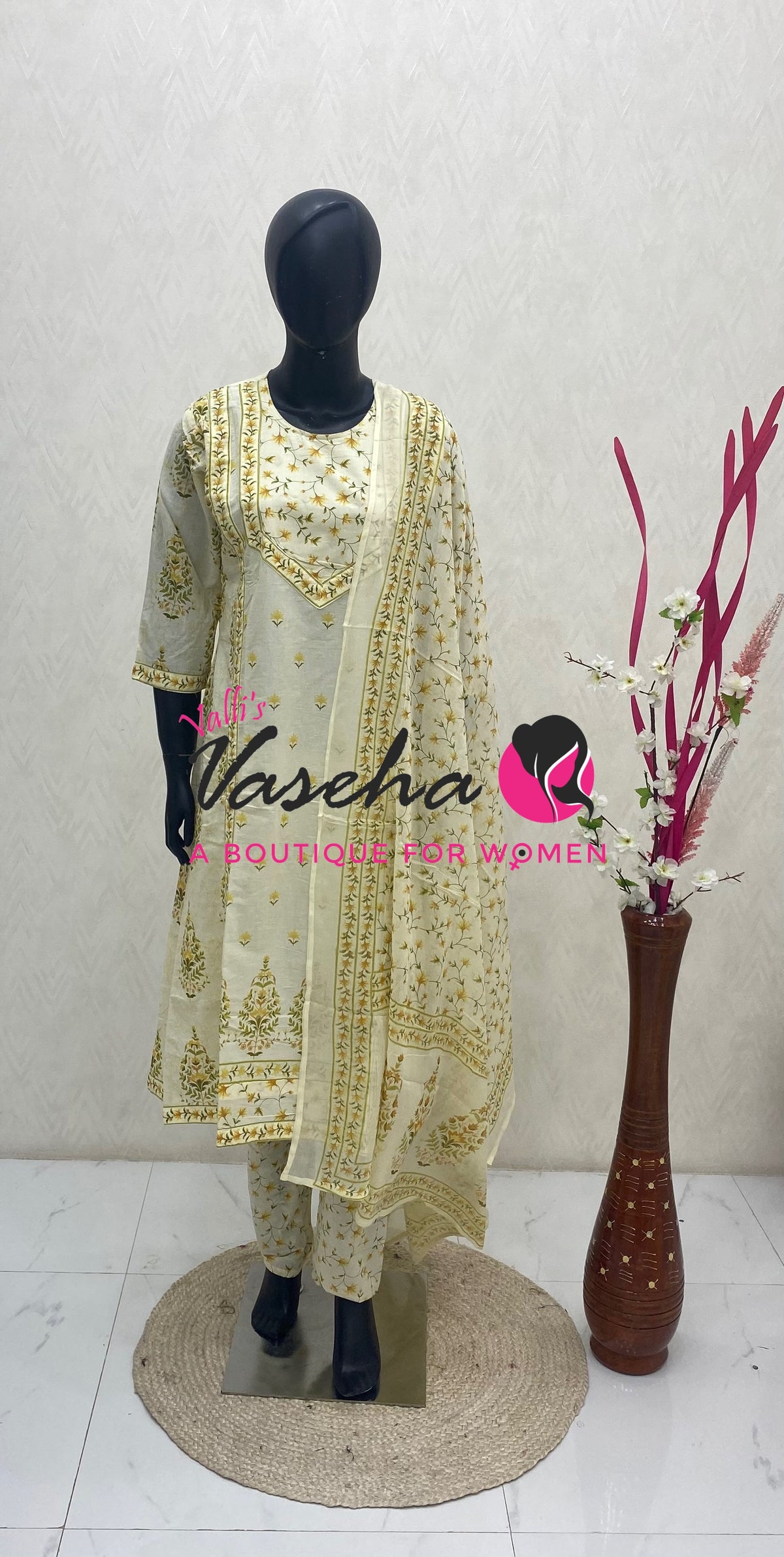 Ready Made | Semi Anarkali Set  (3pc)|Cotton |VVRMS034