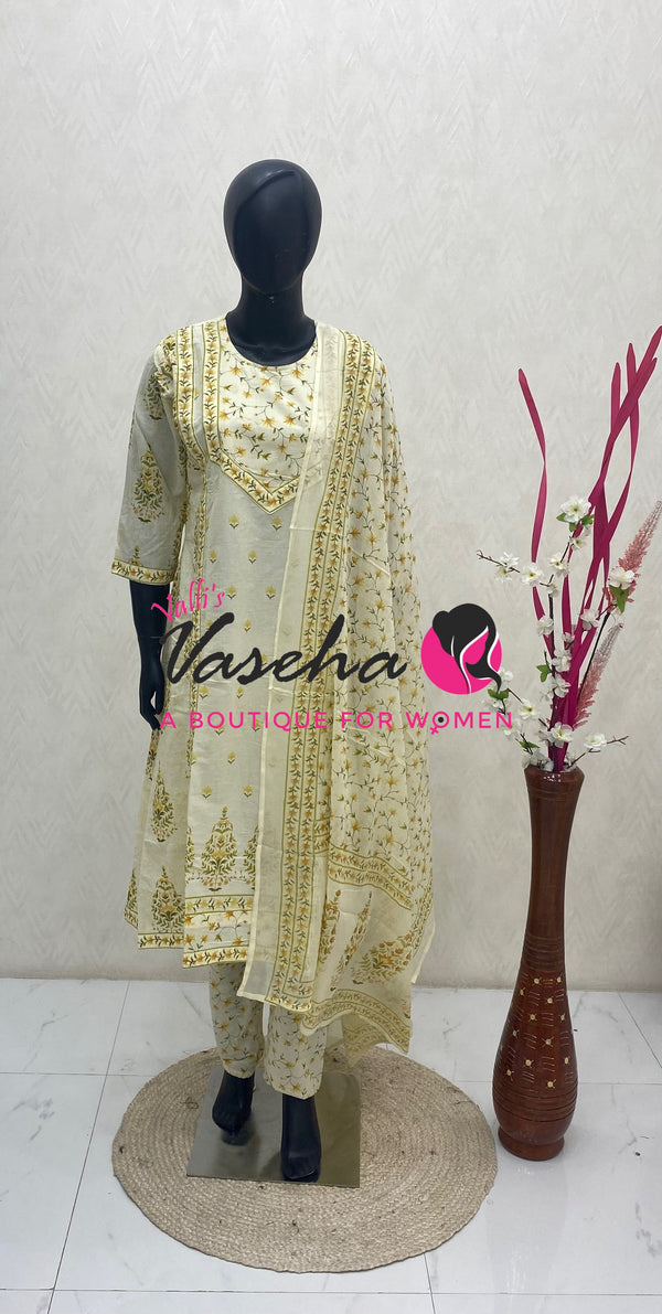 Ready Made | Semi Anarkali Set  (3pc)|Cotton |VVRMS034