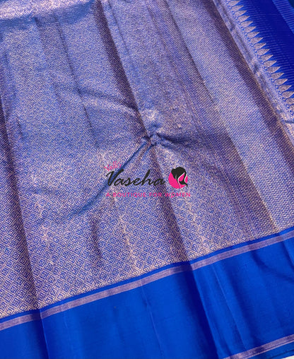 Pure Kanchipuram Silk Saree - Blue Shade - VVPS100