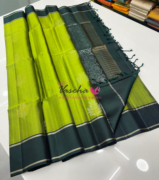 Pure Soft Silk Saree  - Green & Green Combo - VVPSS055