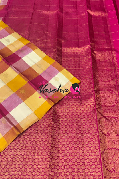 Pure Kanchipuram Silk Saree - Pazhum Pazhamum Checks - VVPS082