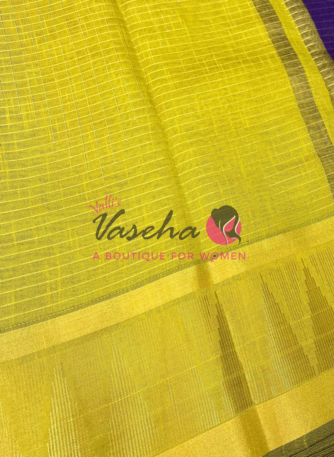 Semi Raw Silk - Lakshadeepam Design - Violet With Lemon Green Shade - VVRS008