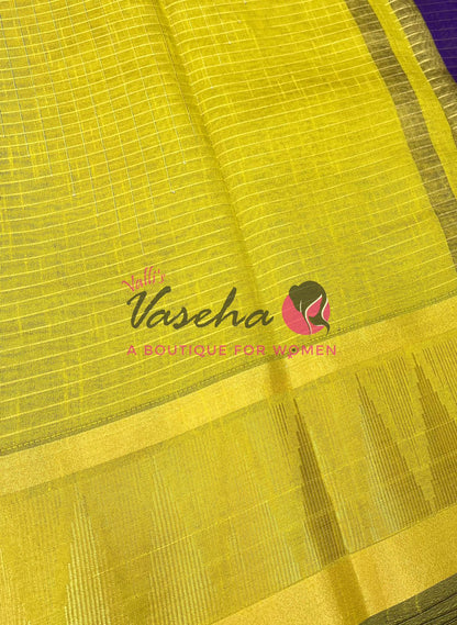 Semi Raw Silk - Lakshadeepam Design - Violet With Lemon Green Shade - VVRS008