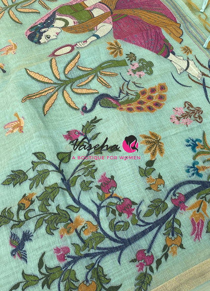 Muga Cotton Saree - Blue Shade - VVMCS002