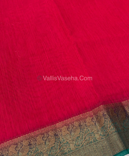 Bamboo Silk Saree - Pink With Blue Shade - VVBSS005