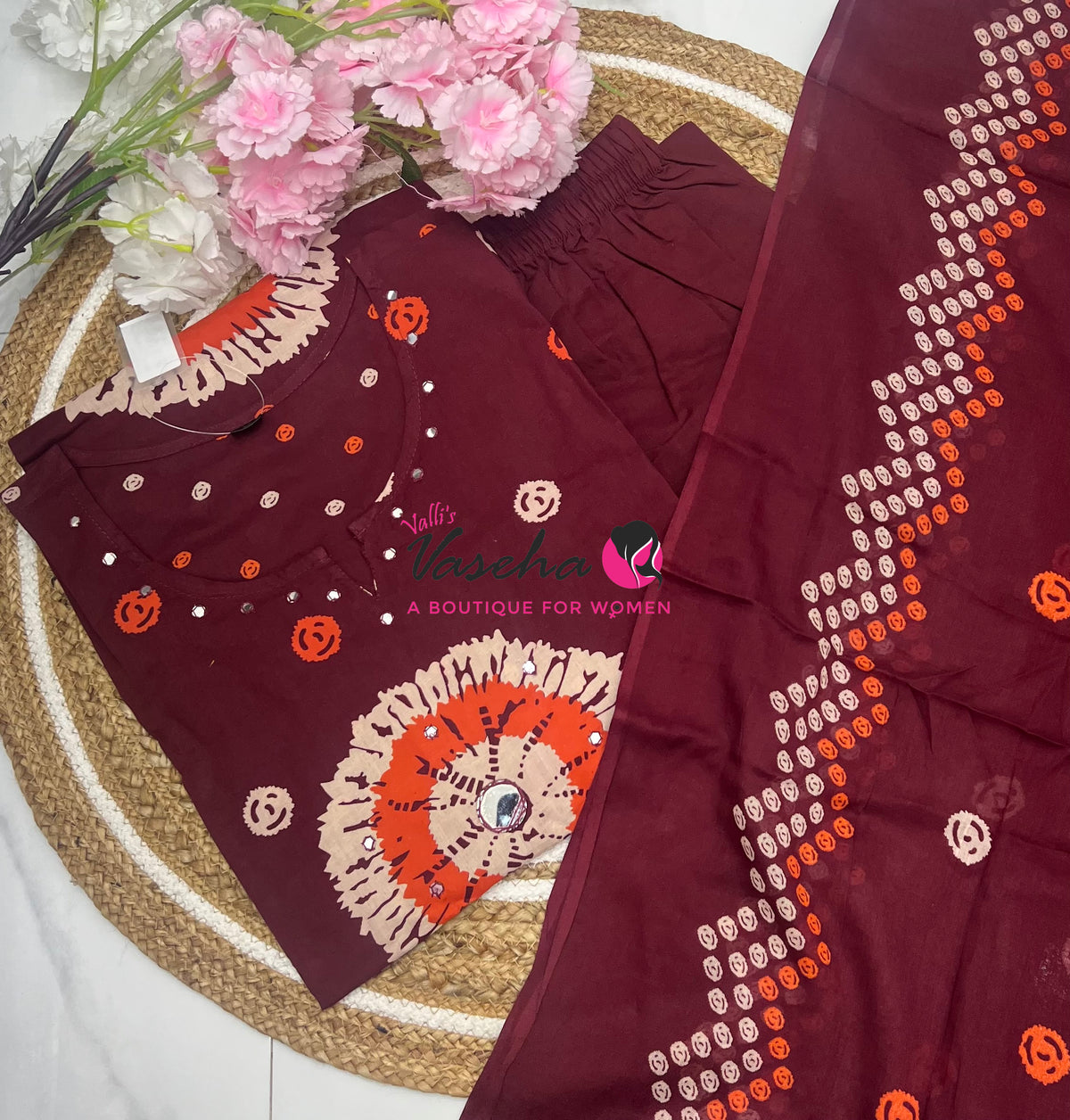 Ready Made |Salwar, Kameez & Duppatta(3pc) | Batik Printed - Wine | VVRMS025