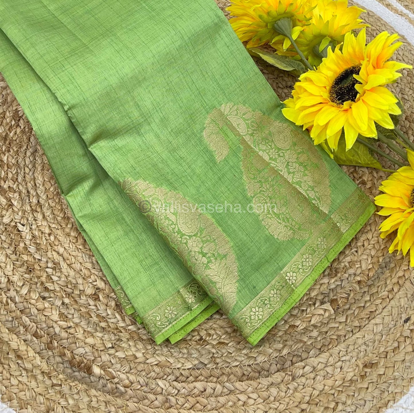 Semi Tussar Silk - Pista Green Shade - VVSTS002