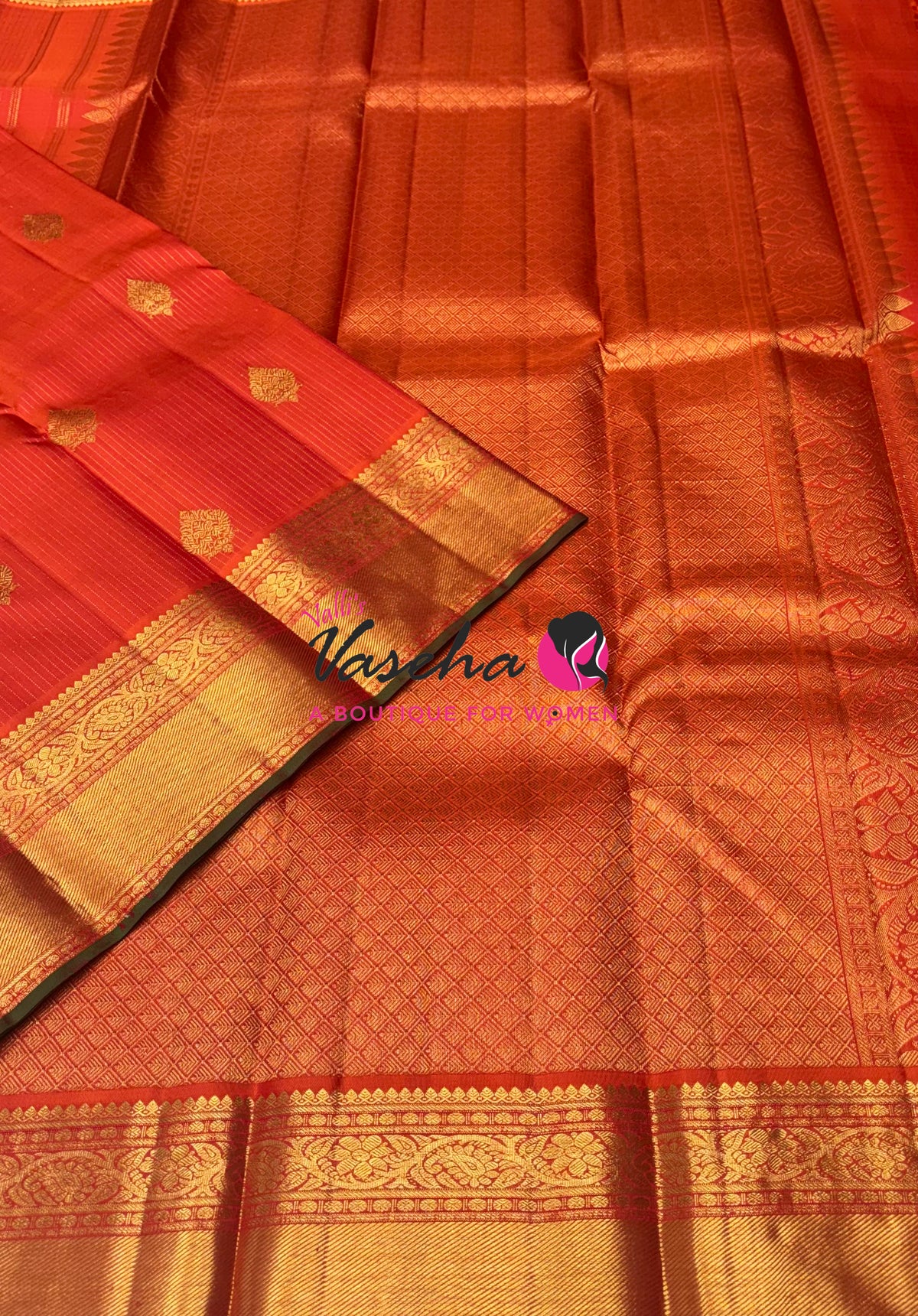 Pure Kanchipuram Silk Saree - Vairavoosi Design  - Orange Shade - VVPS059