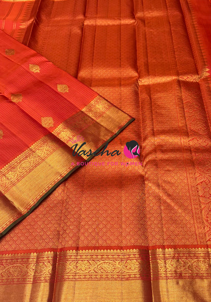 Pure Kanchipuram Silk Saree - Vairavoosi Design  - Orange Shade - VVPS059