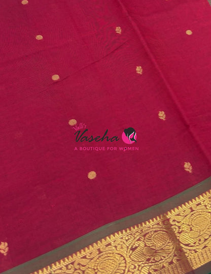 Semi Silk Cotton Saree - Small Round with Zari Butta  -  VVSSC014