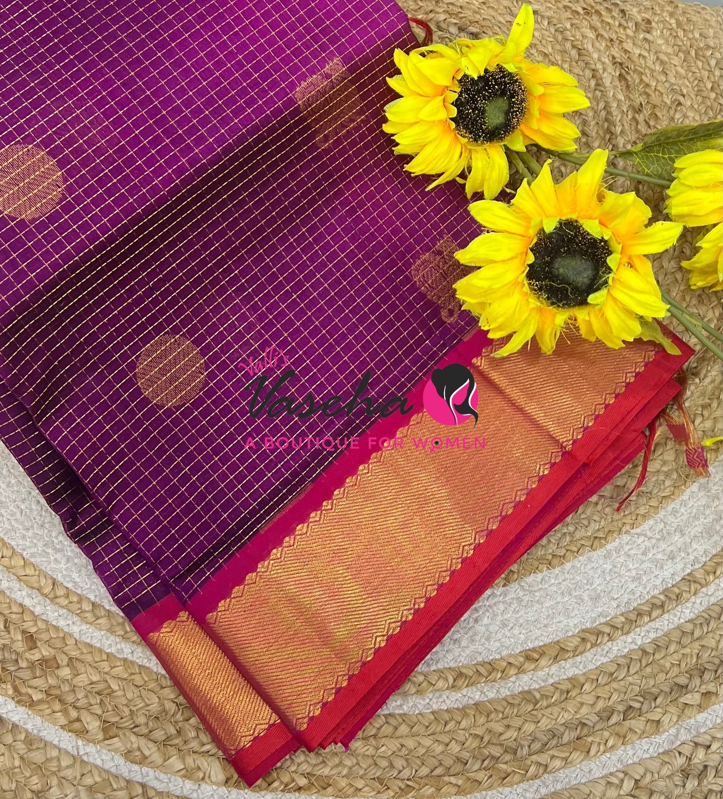 Pure Silk Cotton Saree - Mayil & Chakkaram Design - Dark Purple With Pink Shade -VVMC002
